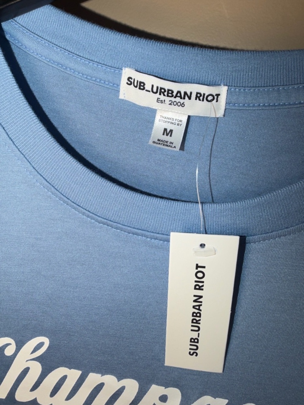 NWT Sub_Urban Riot Women’s Light Blue "Champagne" Graphic Tee - Picture 5 of 6